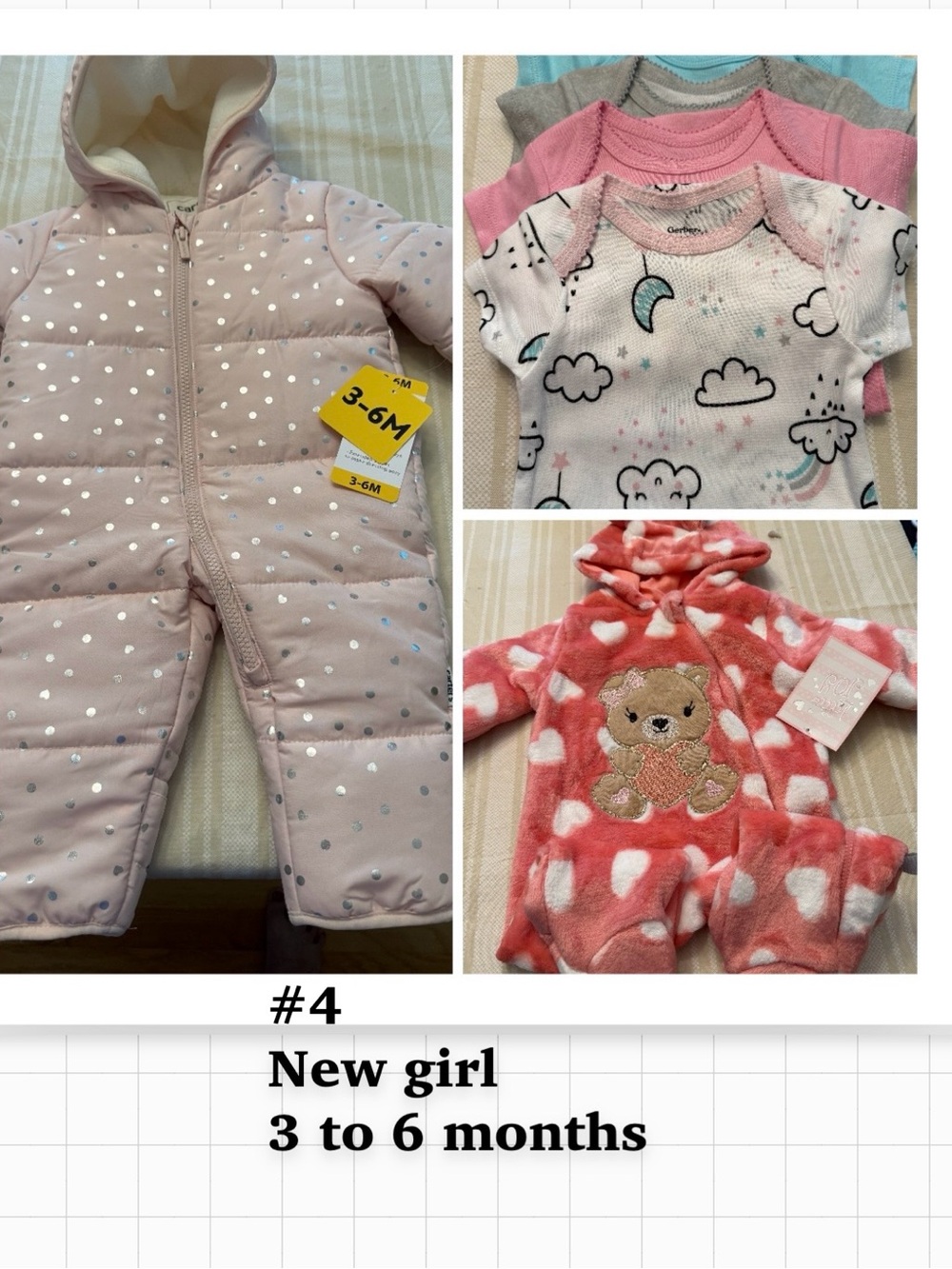 Carter's Pink Baby Girls 3-6M Cozy Snowsuit & Onesie Set